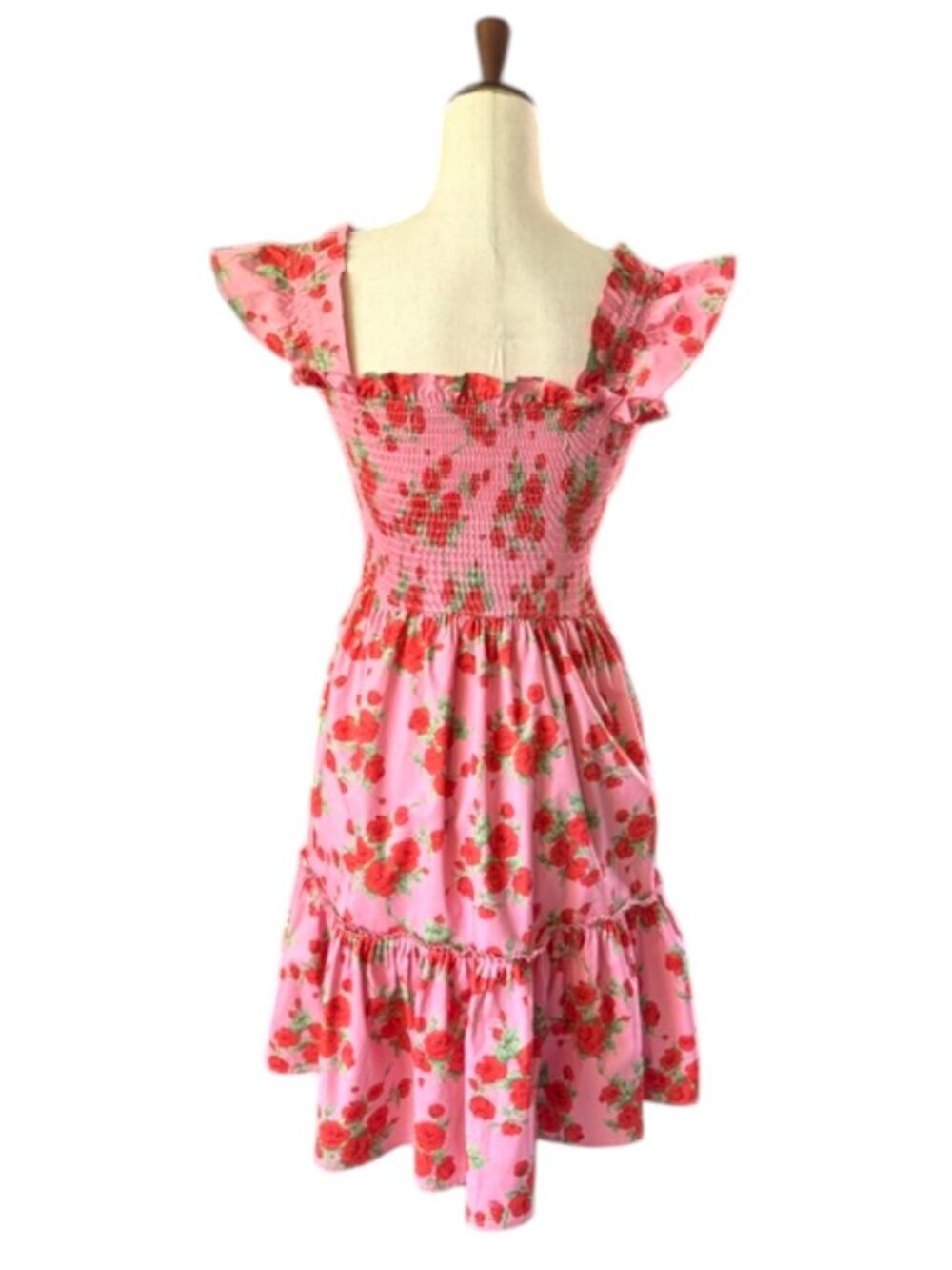 Code X Mode Pink Floral Rose Smocked Ruffle Mini Dress. It features a bright pin - Picture 11 of 15